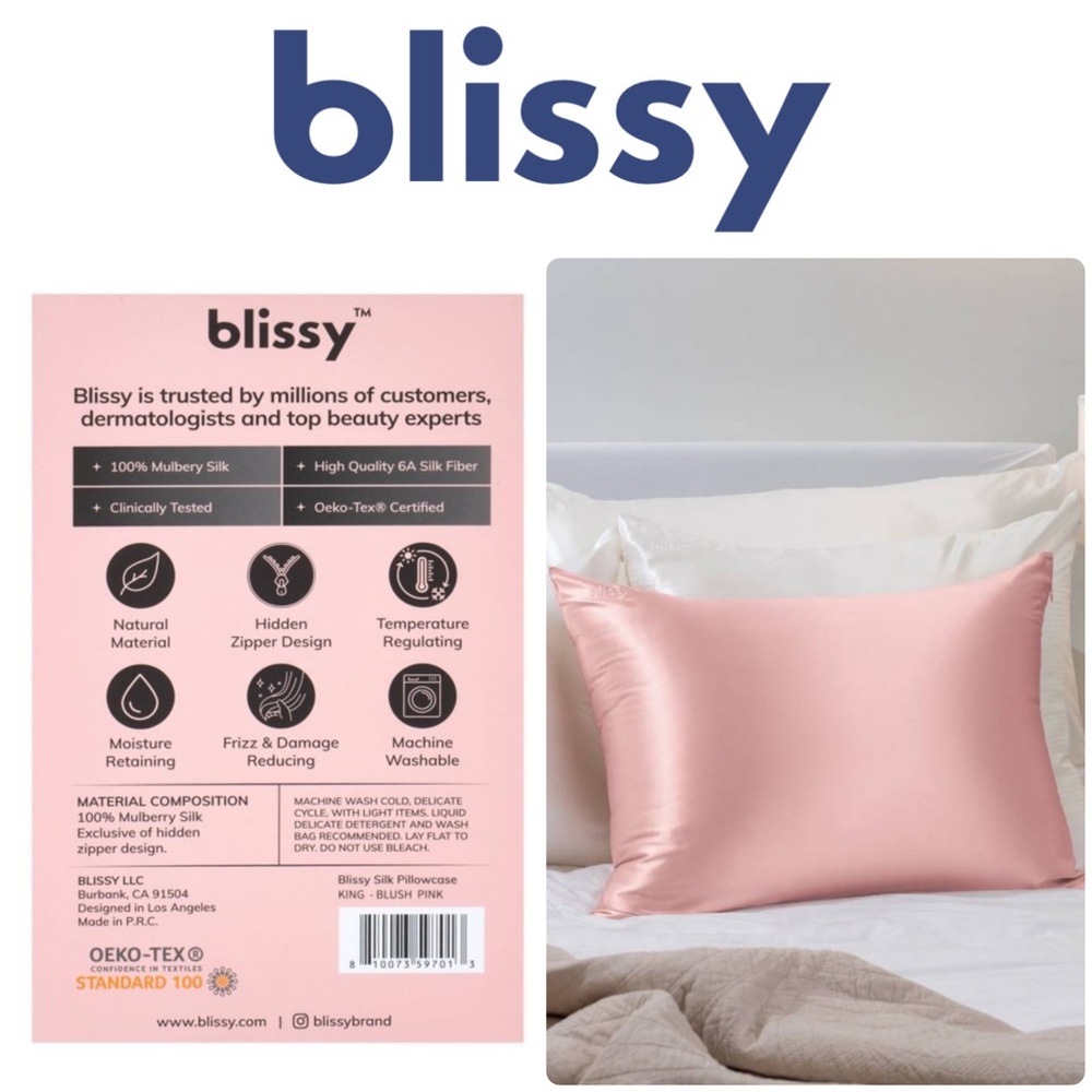 NEW ✨ Blissy 600 Thread Count Silk
Pillowcase • Blush Pink • King